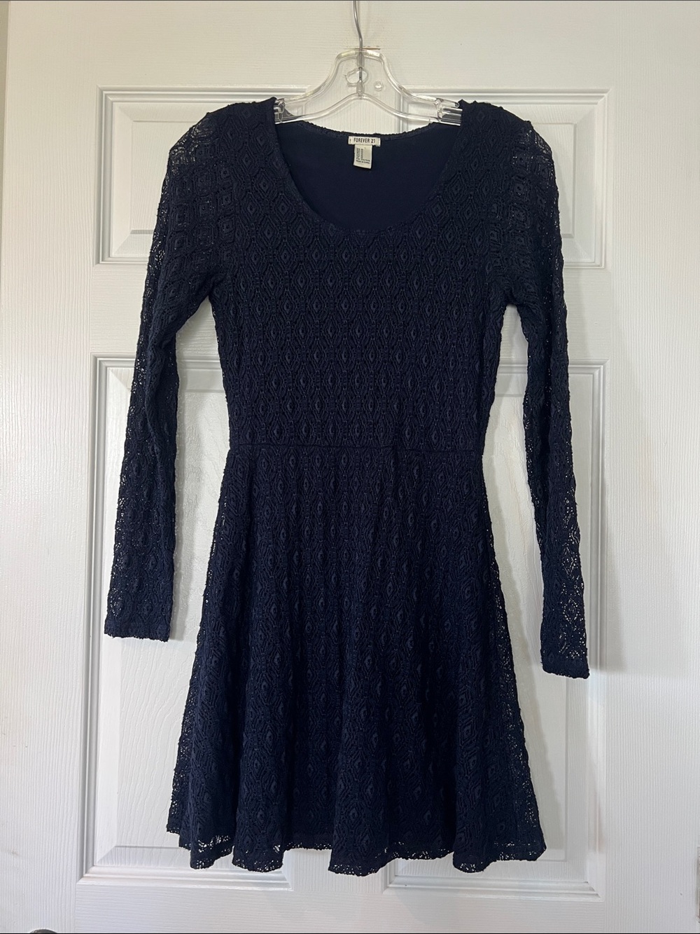 Forever 21 Navy Lace Long-Sleeve Skater Dress